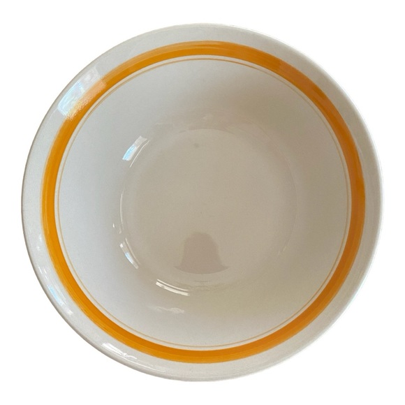 Vintage stoneware serving bowl. China. Cream with orange rings. GVC - Picture 1 of 3